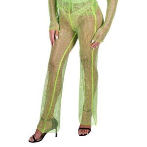 Neon Green Mesh and Rhinestone Crystals Long Festival pants NWT